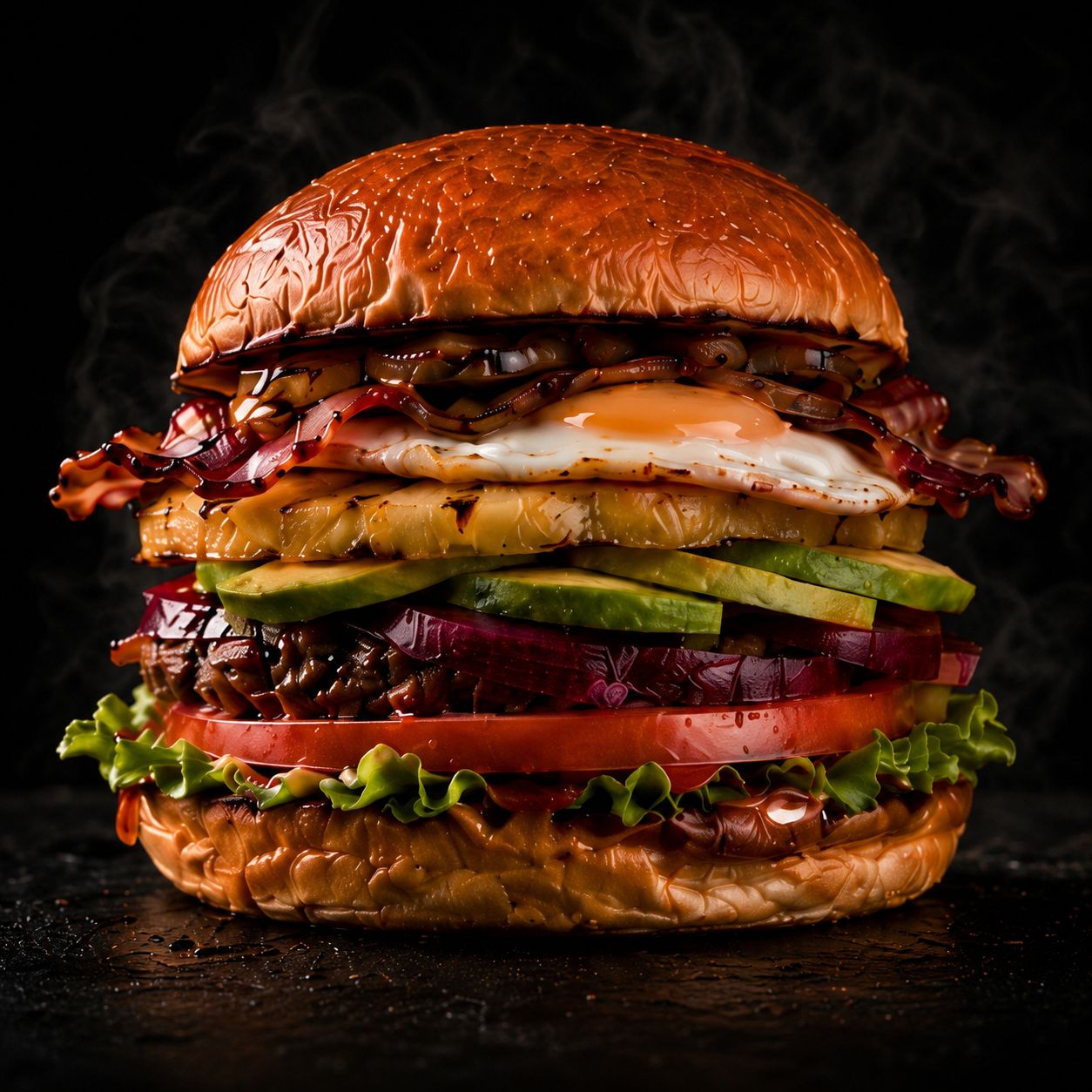 Cairns Burger Cafe signature gourmet burger stacked with beef patty, cheese and fresh salad on a toasted brioche bun